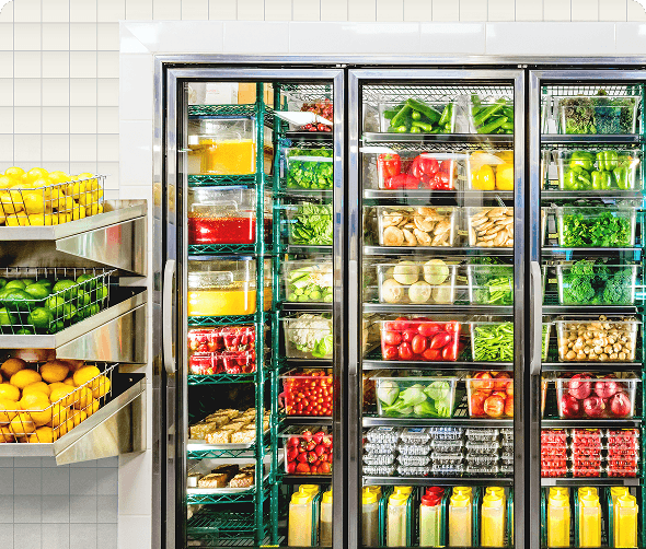 Fresh ingredients and prep shelves
